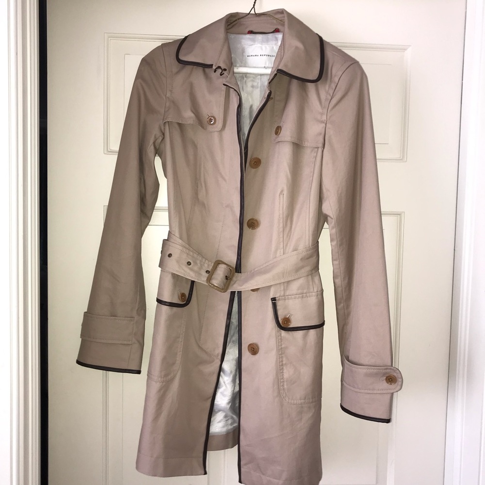 Banana Republic Trench Coat Faux Leather Accent